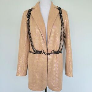 NWOT Tan Goth Punk Harness Chain Suede Whimsigoth Women's Jacket Blazer Sz Small